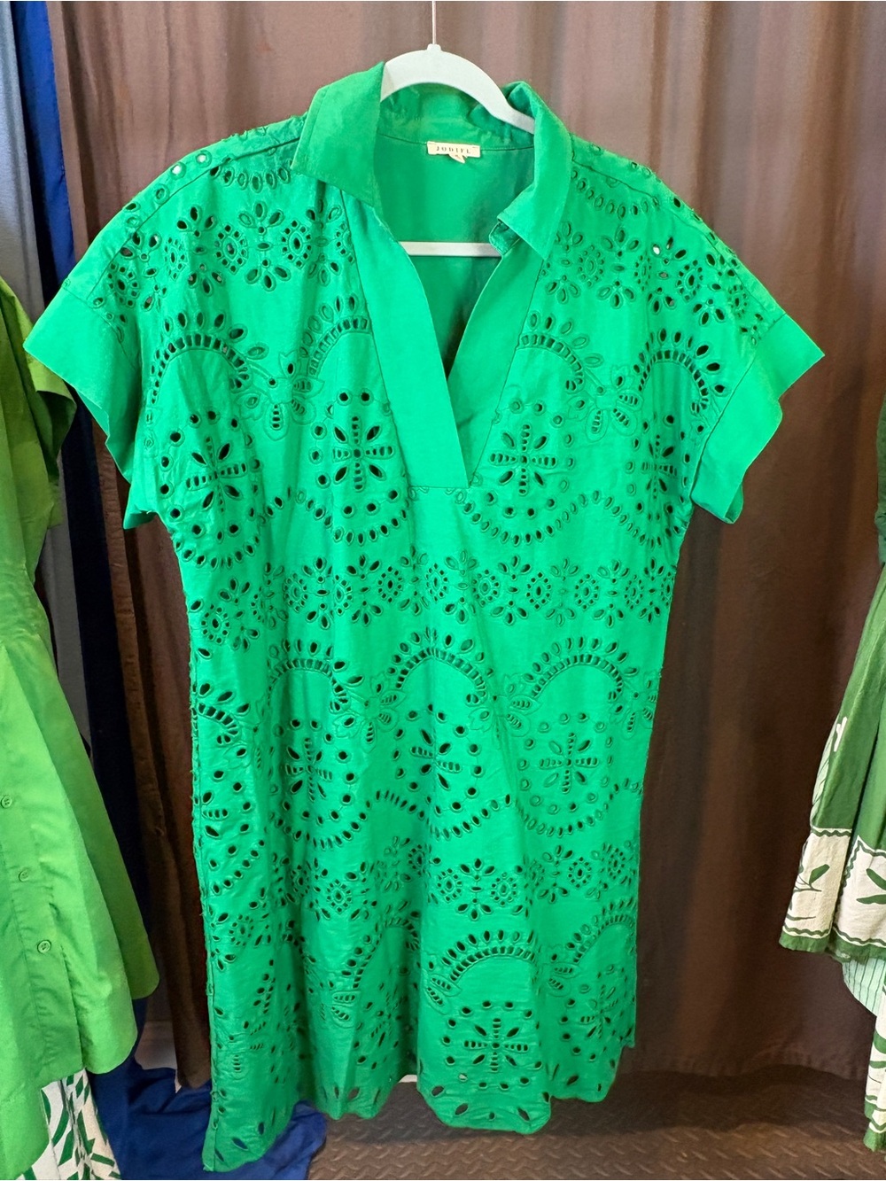JODIFL Bright Green Eyelet Button-Front Tunic